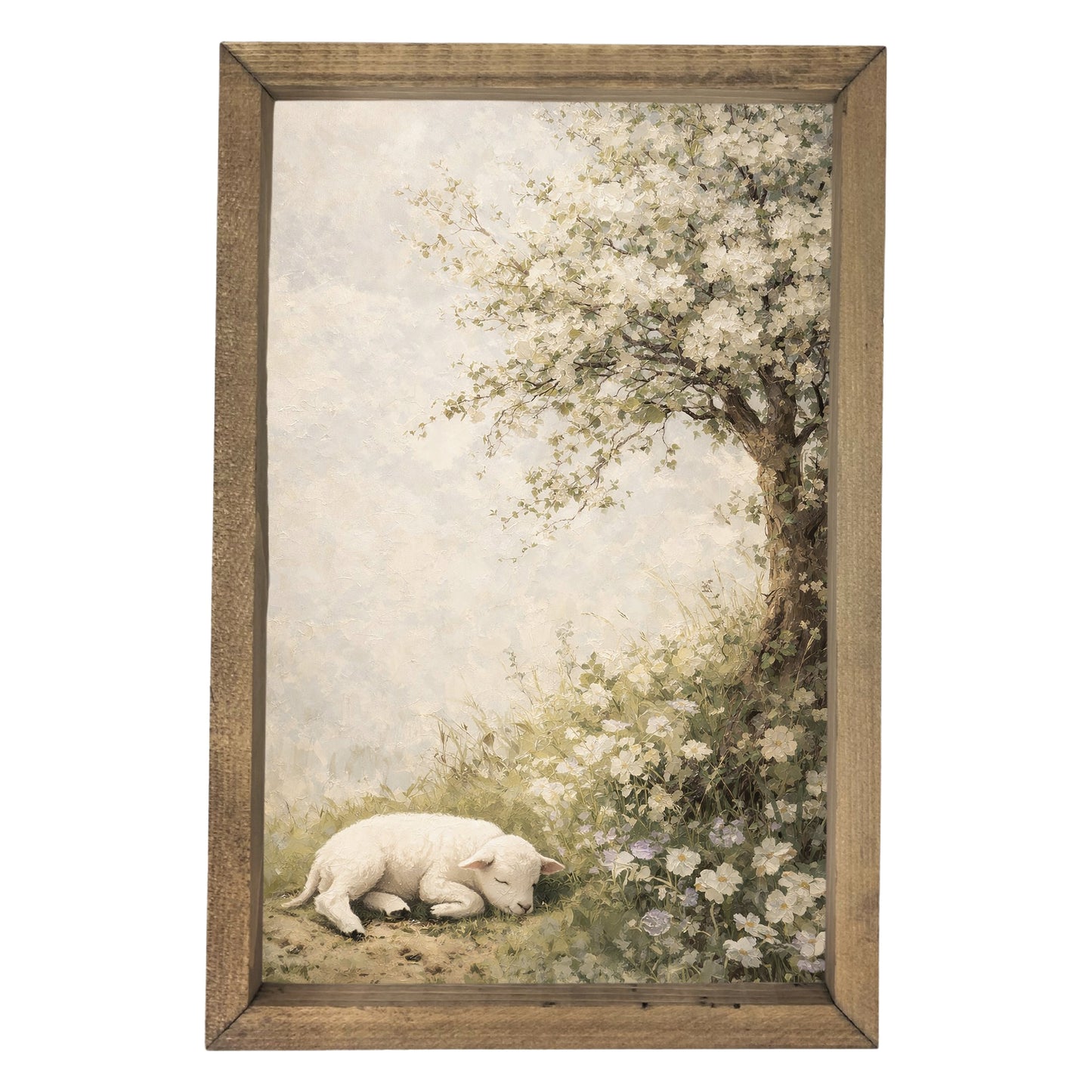 Sleeping Lamb Under Tree Framed Art