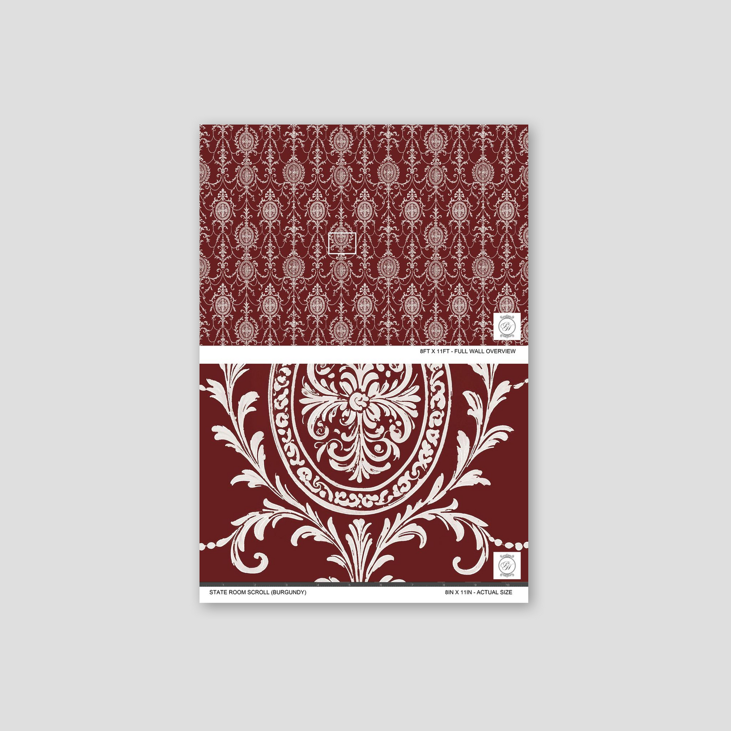 State Room Scroll (Burgundy) Wallpaper