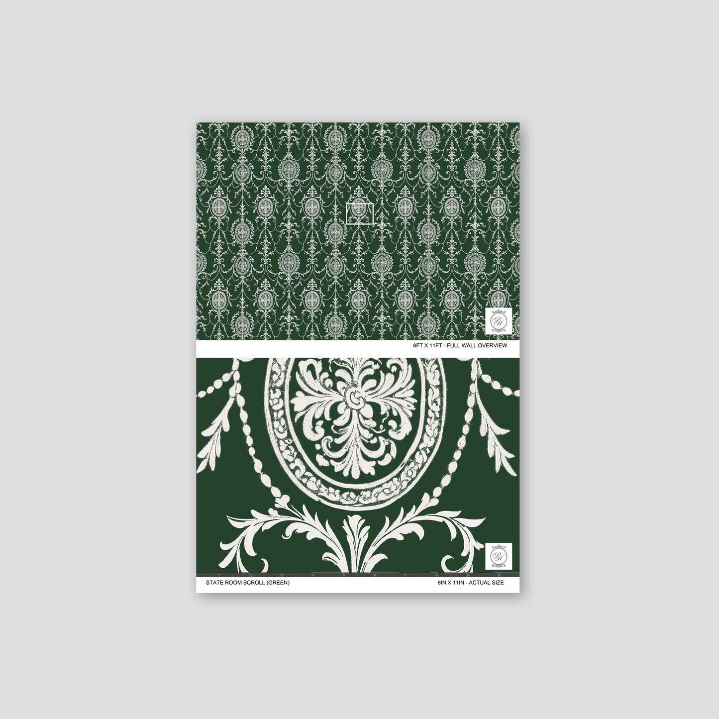 State Room Scroll (Green) Wallpaper