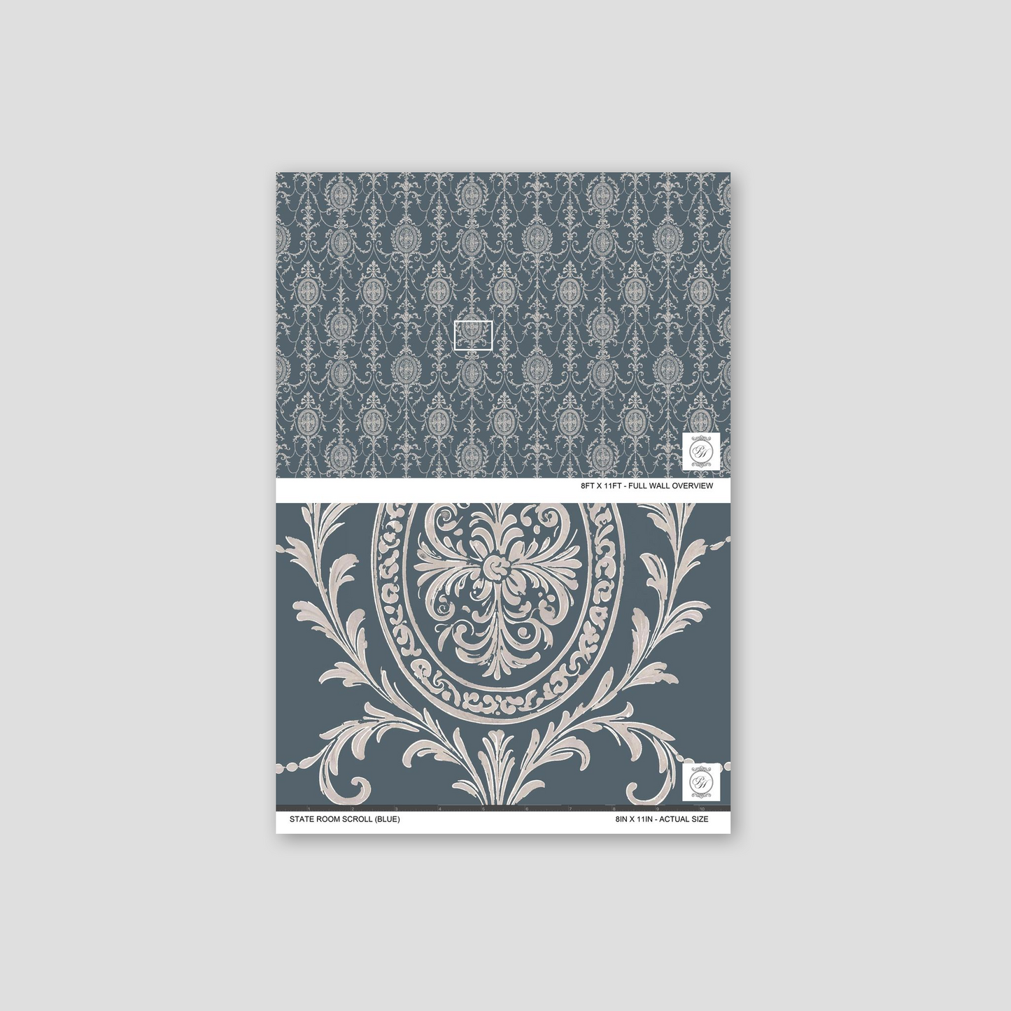 State Room Scroll (Blue) Wallpaper