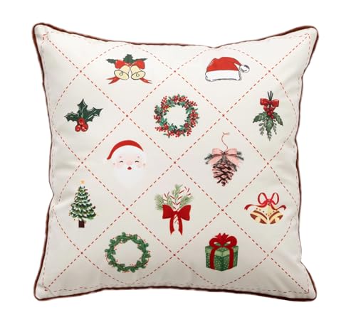 Fennco Styles Christmas Design Velvet Filled Throw Pillow 18" W x 18" L - White Festive Cushion for Home, Winter Holidays Décor, and Special Occasions