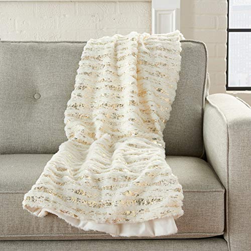 Fennco Styles Brushed Metallic Foil Collection Glamorous Faux Fur 50 x 60 Inch Throw – Gold Throw Blanket for Couch, Bedroom and Living Room Décor