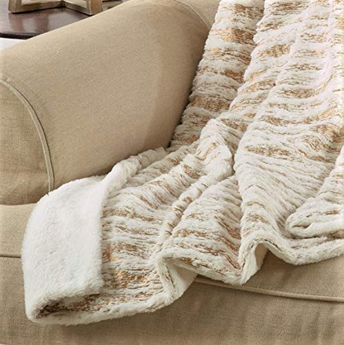Fennco Styles Brushed Metallic Foil Collection Glamorous Faux Fur 50 x 60 Inch Throw – Gold Throw Blanket for Couch, Bedroom and Living Room Décor