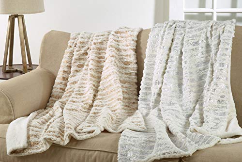 Fennco Styles Brushed Metallic Foil Collection Glamorous Faux Fur 50 x 60 Inch Throw – Gold Throw Blanket for Couch, Bedroom and Living Room Décor