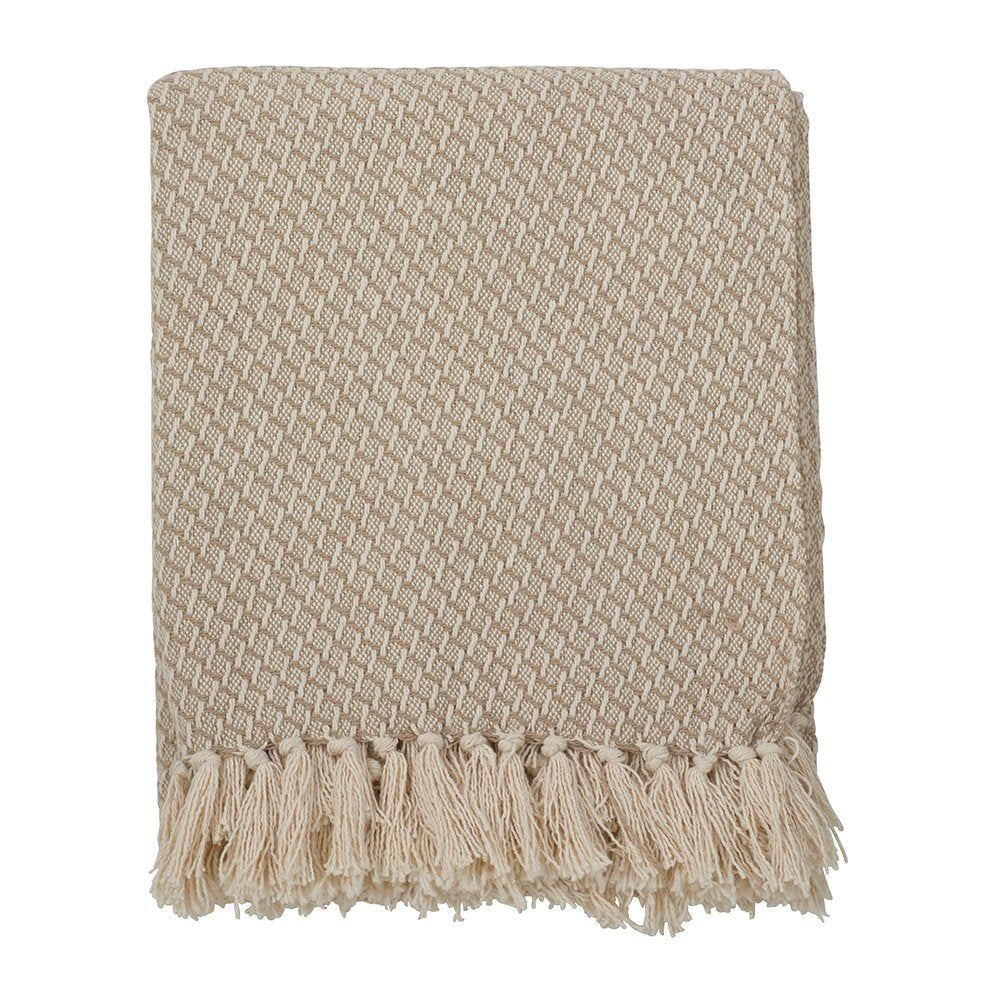 Fennco Styles Classic Tassel Trim 100% Cotton Throw Blanket, 50"x60", Natural