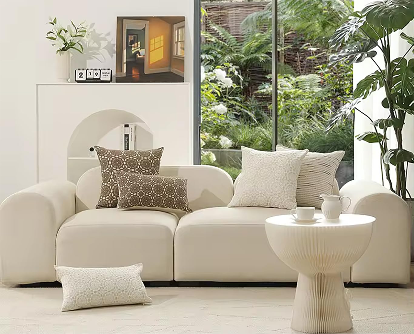 Fennco Styles Embroidered Lace Floral Decorative Filled Lumbar Throw Pillow 12" W X 20" L – White Kaleidoscope Cushion for Couch, Sofa, Bedroom, Office and Living Room Décor