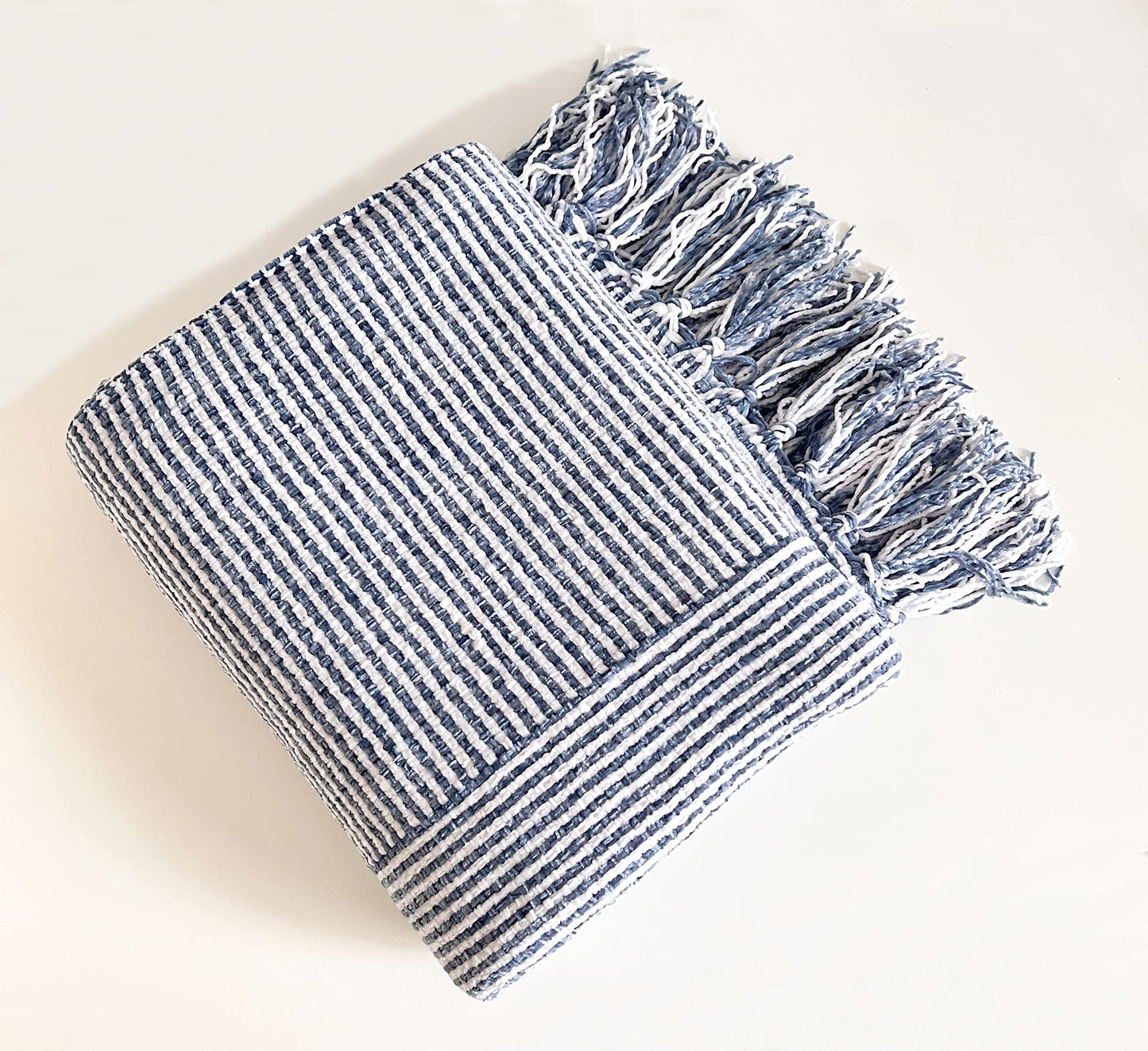 Fennco Styles Chenille Woven Striped Tassel Throw Blanket 50" W x 60" L - Grey Soft Blanket for Bed, Couch, Sofa, Home, Office and Holidays Décor