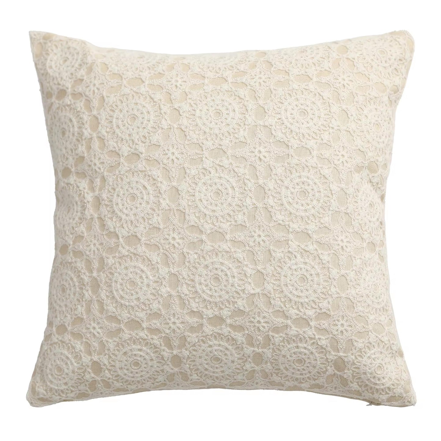 Fennco Styles Embroidered Lace Floral Decorative Filled Lumbar Throw Pillow 12" W X 20" L – White Kaleidoscope Cushion for Couch, Sofa, Bedroom, Office and Living Room Décor