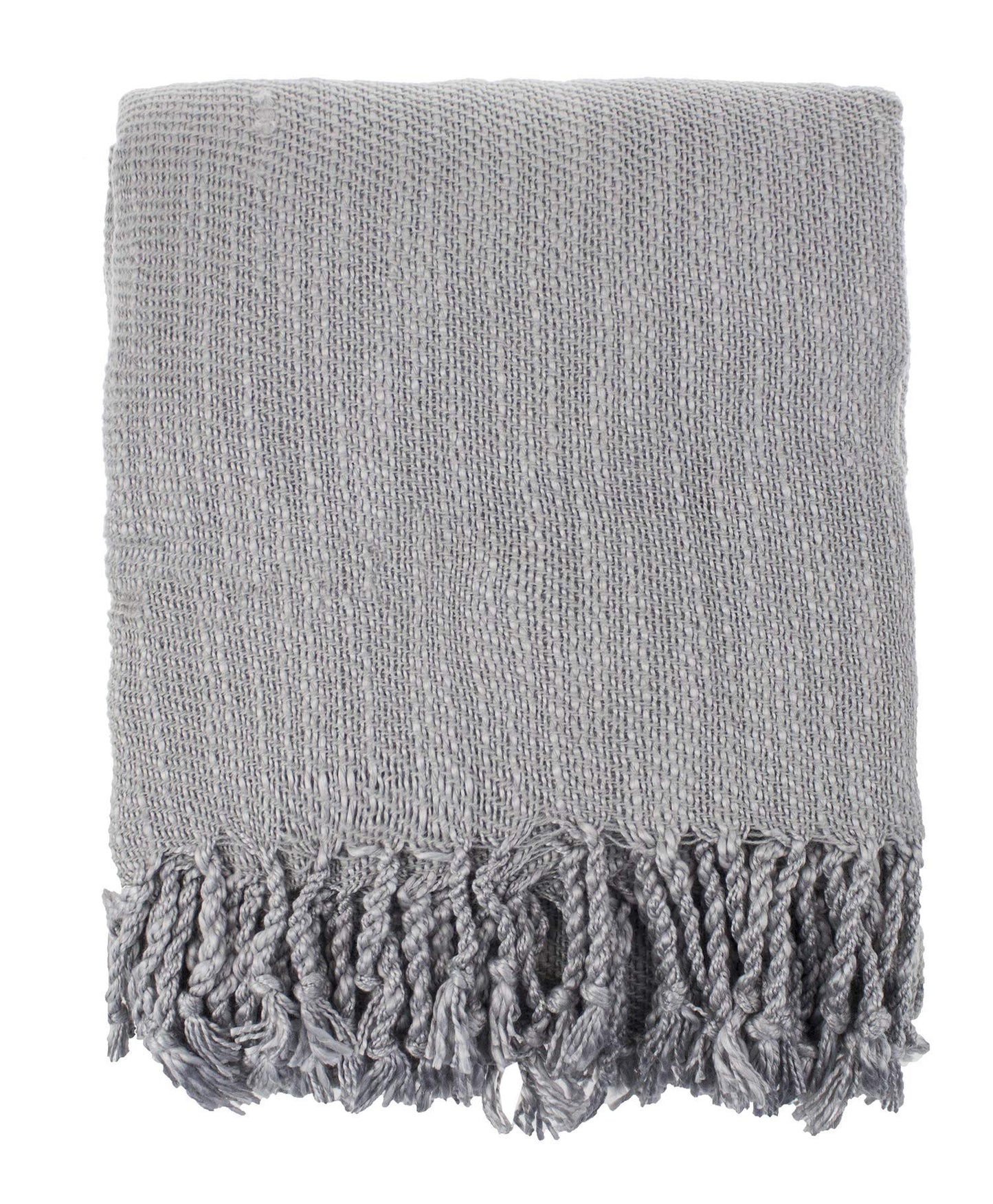 Fennco Styles Classic Woven Solid Lightweight Throw Blanket with Fringe Design 50" W x 60" L - 4 Colors