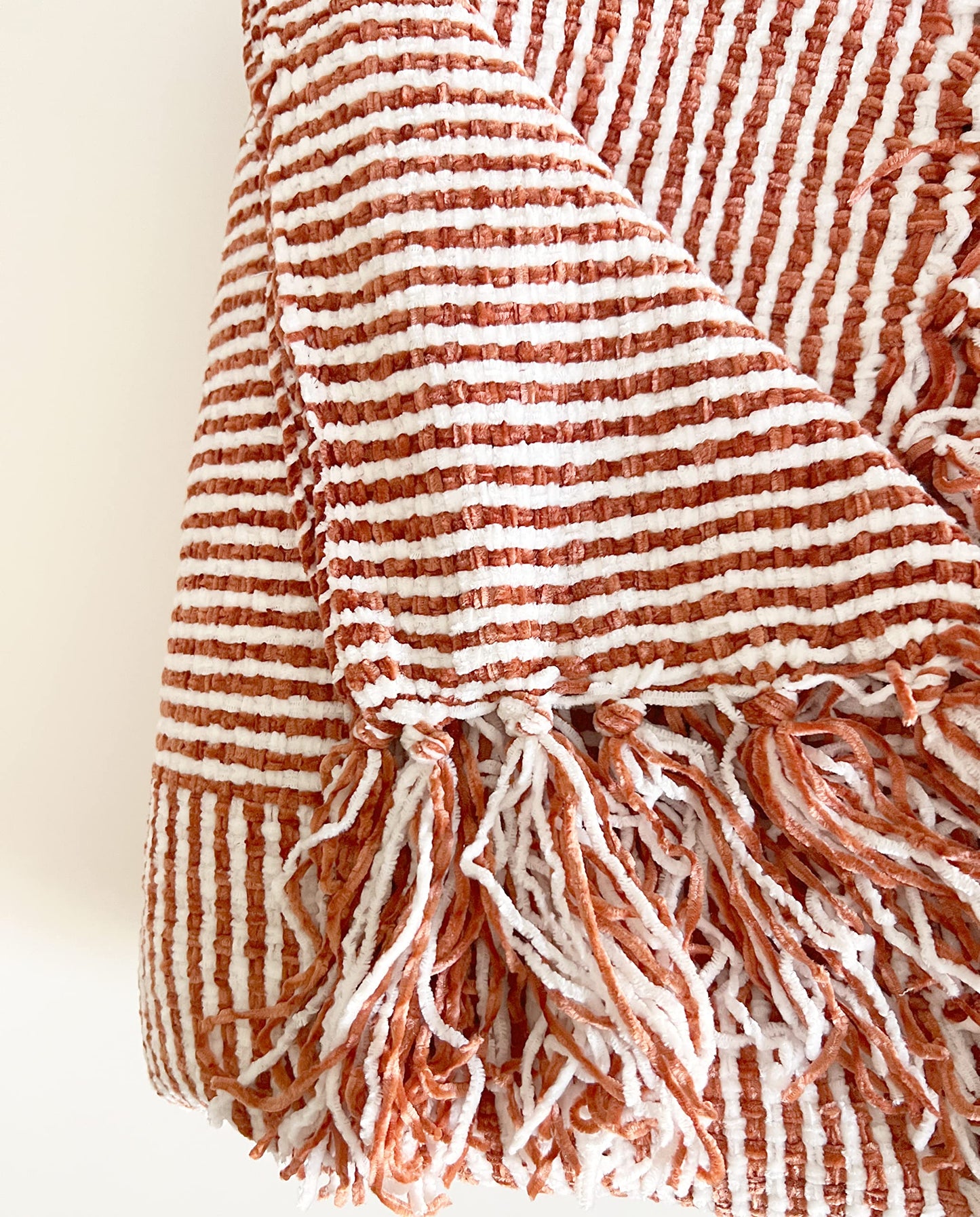 Fennco Styles Chenille Woven Striped Tassel Throw Blanket 50" W x 60" L - Grey Soft Blanket for Bed, Couch, Sofa, Home, Office and Holidays Décor
