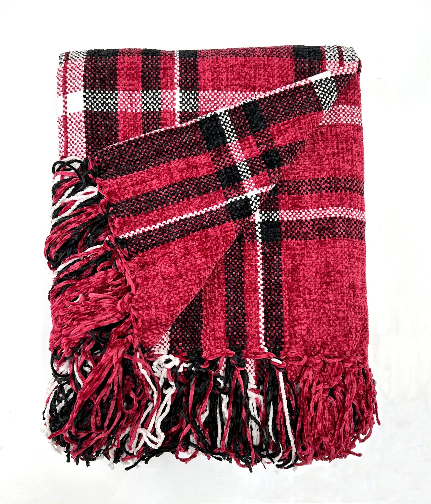 Fennco Styles Chenille Woven Plaid Tassel Throw Blanket 50" W x 60" L - Grey Soft Blanket for Bed, Couch, Sofa, Home, Office and Holidays Décor