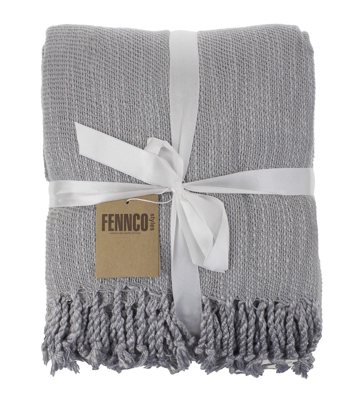 Fennco Styles Classic Woven Solid Lightweight Throw Blanket with Fringe Design 50" W x 60" L - 4 Colors
