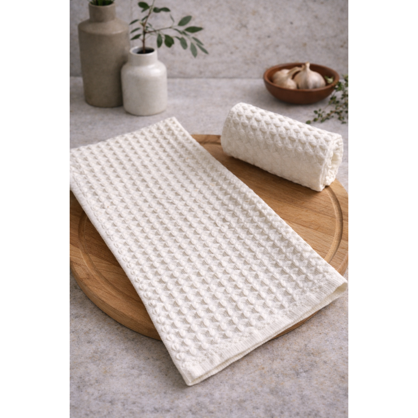 Verona Waffle Kitchen Towels – Soft Neutral Absorbent Dish Towels