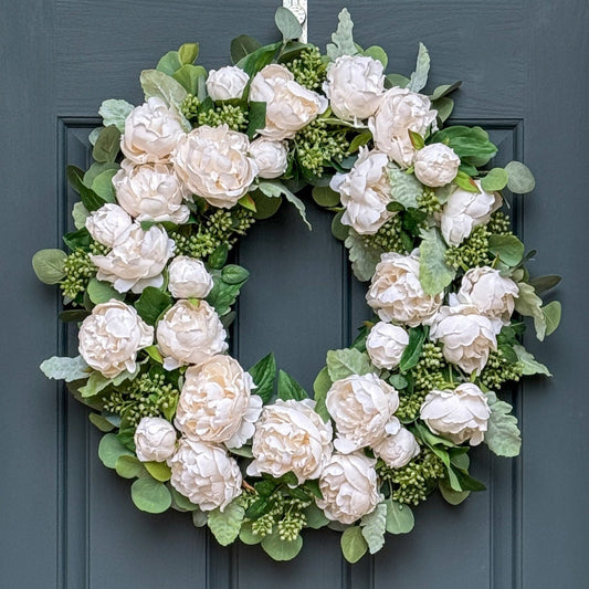 White Peony and Eucalyptus Spring Wreath