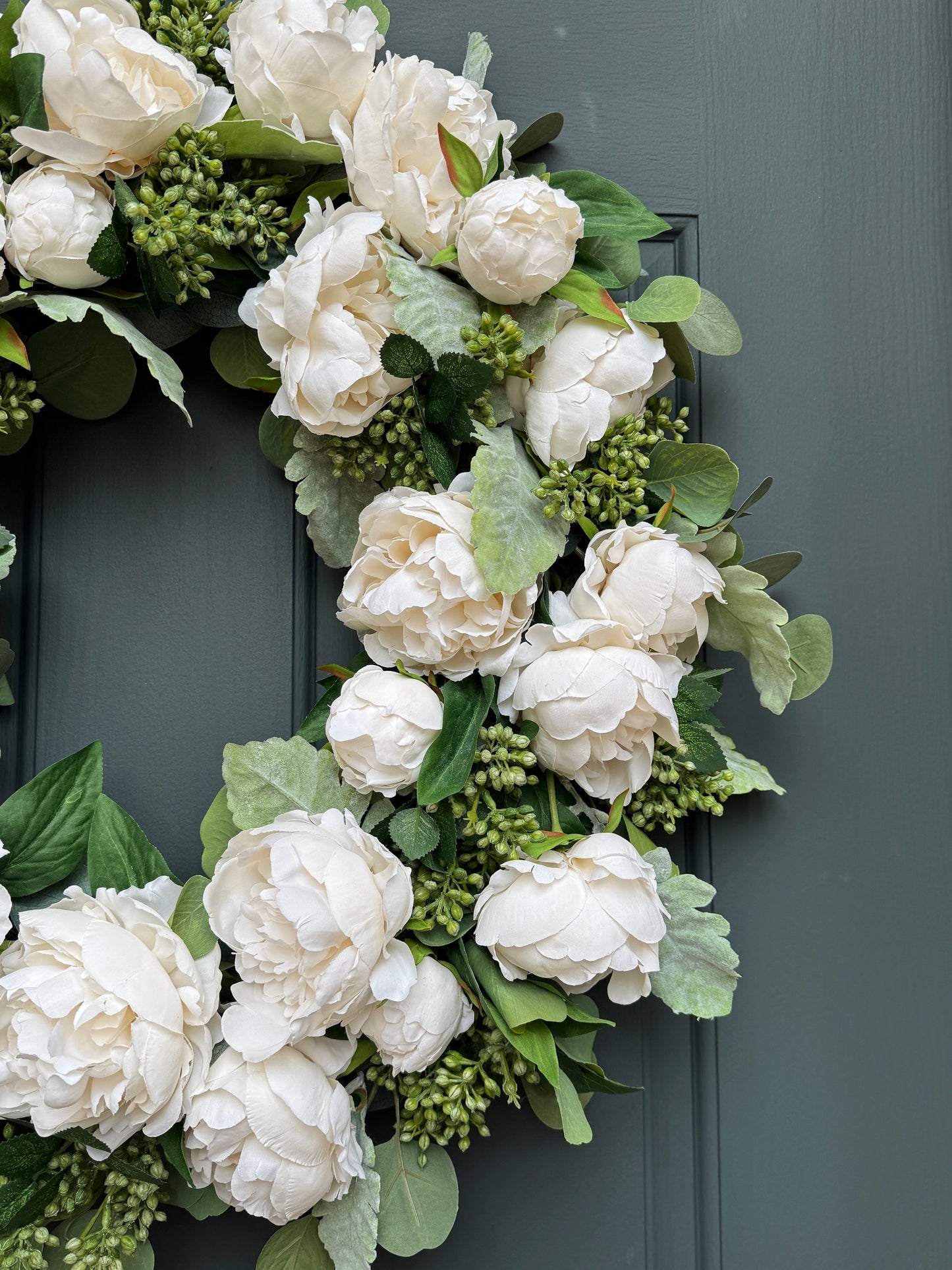 White Peony and Eucalyptus Spring Wreath