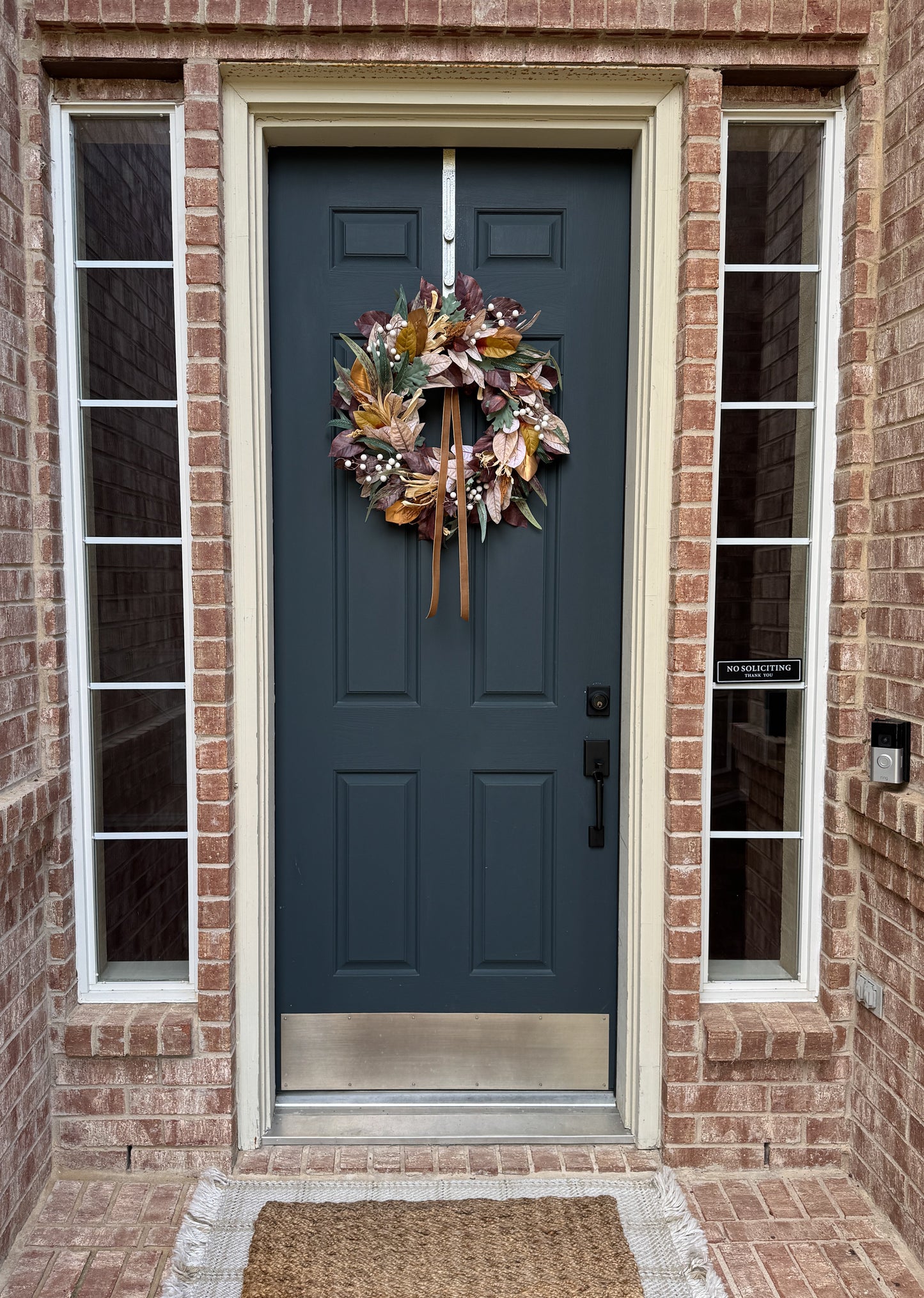 Neutral Fall Wreath with Berries & Gold Velvet Ribbon