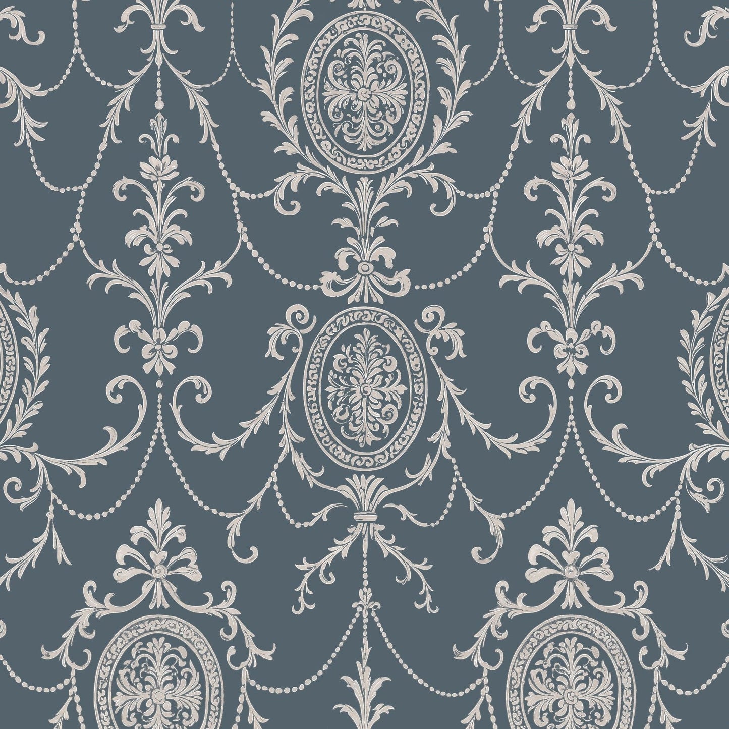 State Room Scroll (Blue) Wallpaper