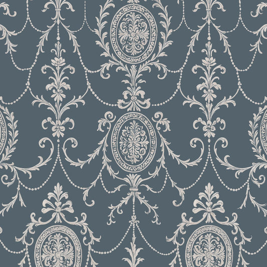 State Room Scroll (Blue) Wallpaper