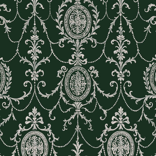 State Room Scroll (Green) Wallpaper
