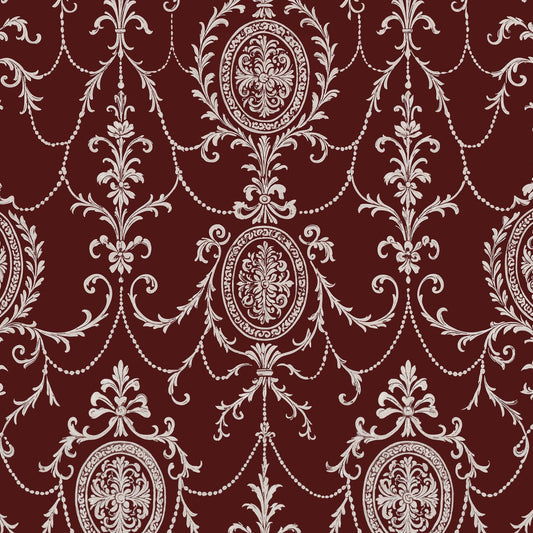 State Room Scroll (Burgundy) Wallpaper