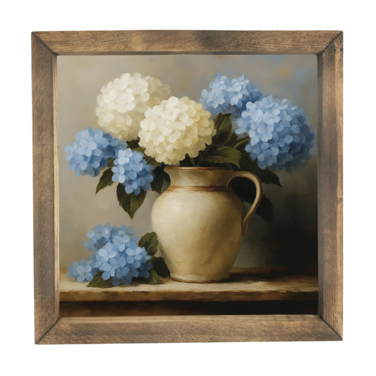 Blue and White Hydrangeas Framed Art