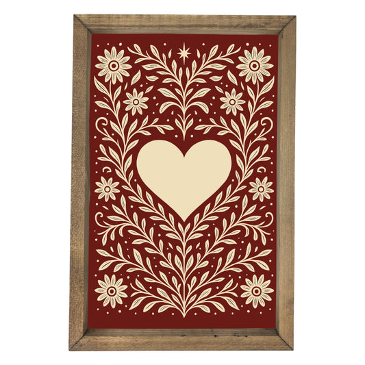 Folk Heart Dark Framed Art