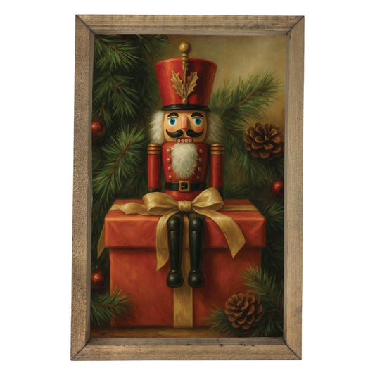 Nutcracker on a Gift Framed Art