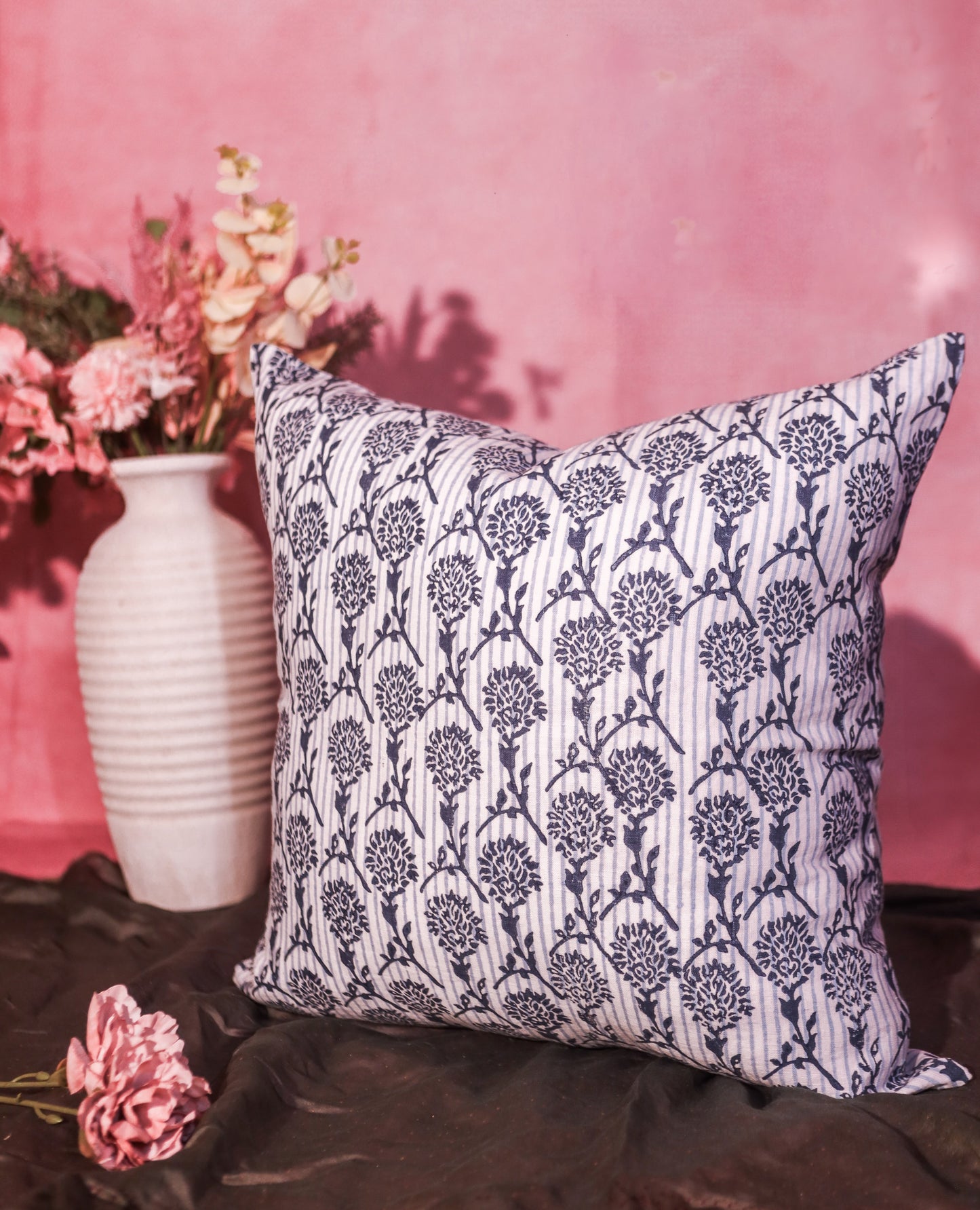 Nikhar Pure Linen Throw Pillow Cover - Azure Blue